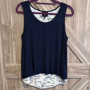 W5 Dark Blue Tank Top with Map Print Lining